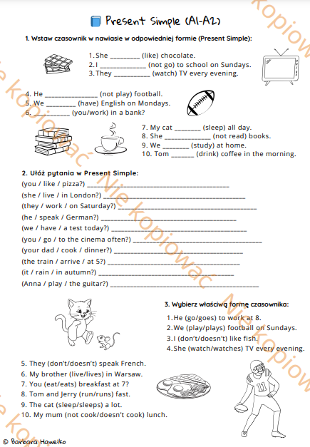 Karta pracy - Present Simple A1/A2