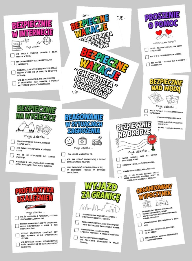 Bezpieczne wakacje - checklista dla rodziców - gazetka profilaktyczna