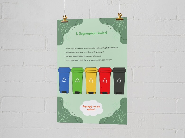 PLAKAT. Podstawowe zasady ochrony środowiska. Główne sposoby dbania o przyrodę (segregacja śmieci, oszczędzanie wody i energii).