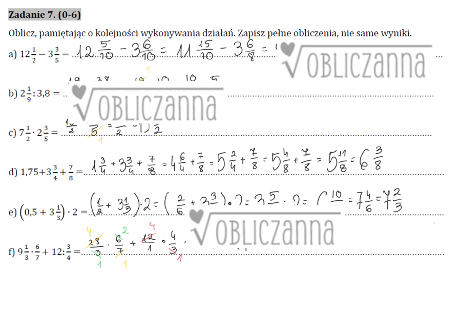 Sprawdzian z Liczb naturalnych i ułamków | Klasa VI