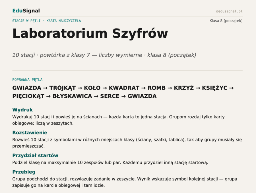 Stacje zadaniowe, klasa 8 (powtórka po klasie 7, liczby wymierne)