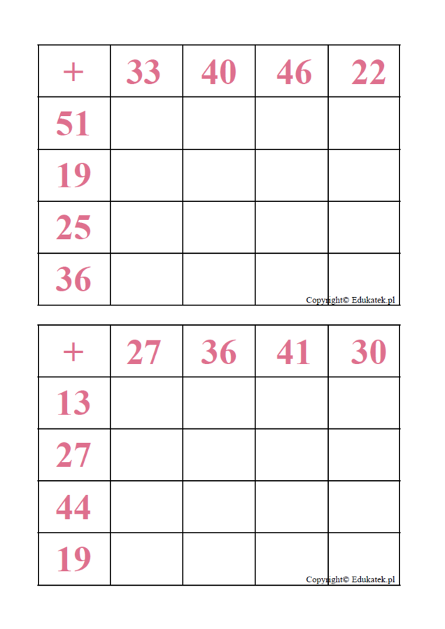 Dodawanie w kratkę – doskonalenie dodawania