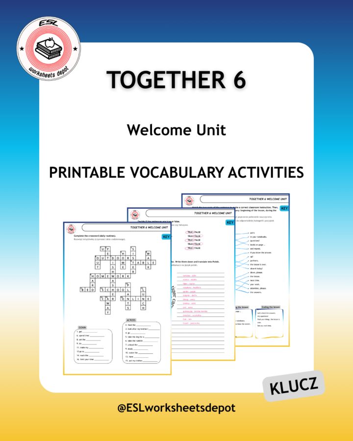 Together 6 Welcome Unit Vocabulary Acitvities