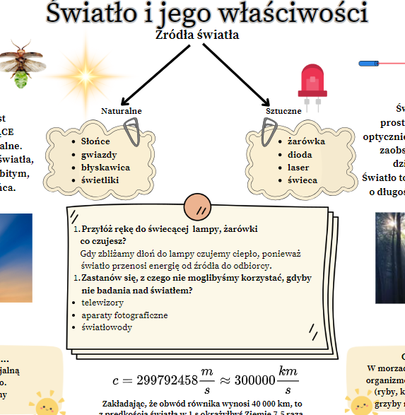 Fizyka kl.8 (SP) Temat: Światło i jego właściwości (2 karty , jedna wykropkowana, druga uzupełniona)