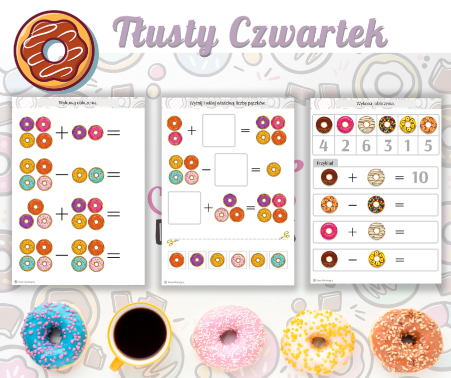 Tłusty Czwartek. Zestaw zadań. Bingo. Kolorowanki. Girlanda