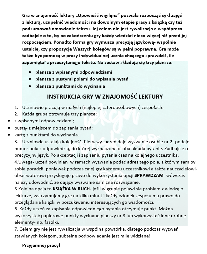 "OPOWIEŚĆ WIGILIJNA"- GRAMY W ZNAJOMOŚĆ LEKTURY