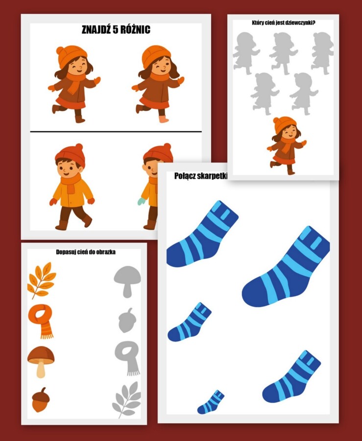 Jesienne karty pracy - przedszkole 21 x pdf i jpg