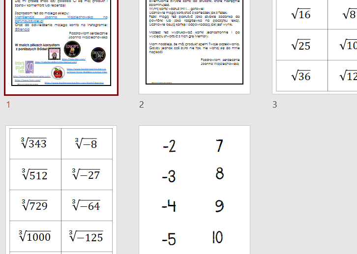 Fiszki matematyczne - pierwiastki