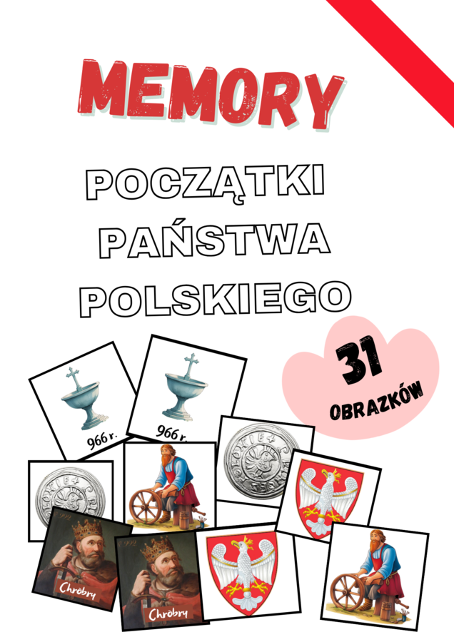 Gra MEMORY/MEMO "Początki Państwa Polskiego" — 31 obrazków! Idealna do nauki i zabawy!/ZNIŻKA!
