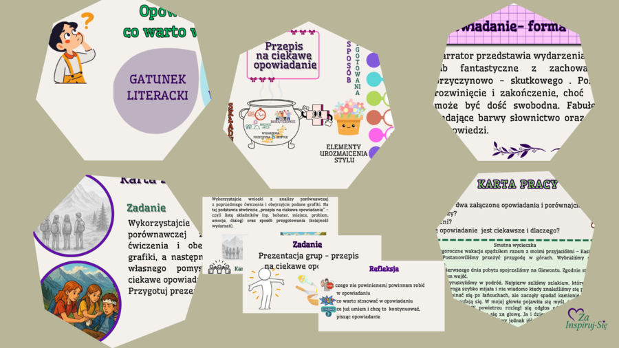 Opowiadanie twórcze w klasach IV-VI- scenariusz + prezentacje + karty pracy + odpowiedzi