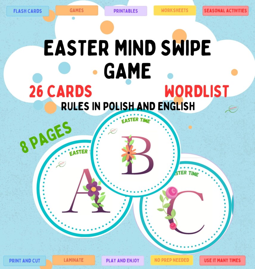 Easter Mind Swipe game/ Wielkanocna gra karciana. Great warm up/ świetna rozgrzewka językowa. Każdy poziom, dobre dla SPE.