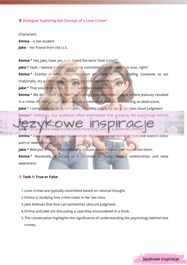 Gotowa Lekcja:  LOVE CRIMES – Karty pracy B1–B2 (+ rozszerzenie B2–C1)