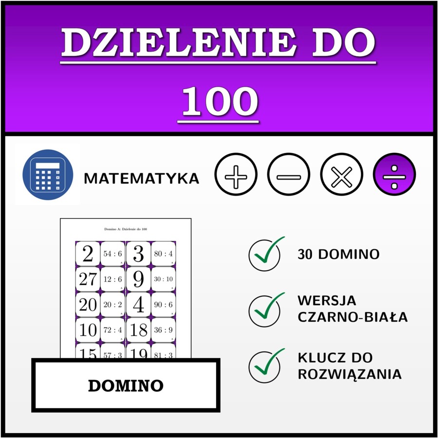 Domino - Dzielenie do 100 | matematyka