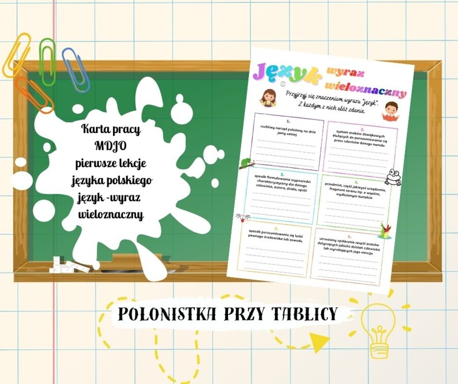 Karta język wyraz wieloznaczny MDJO Dzień Języka Ojczystego pierwsze lekcje jezyka polskiego zastępstwo