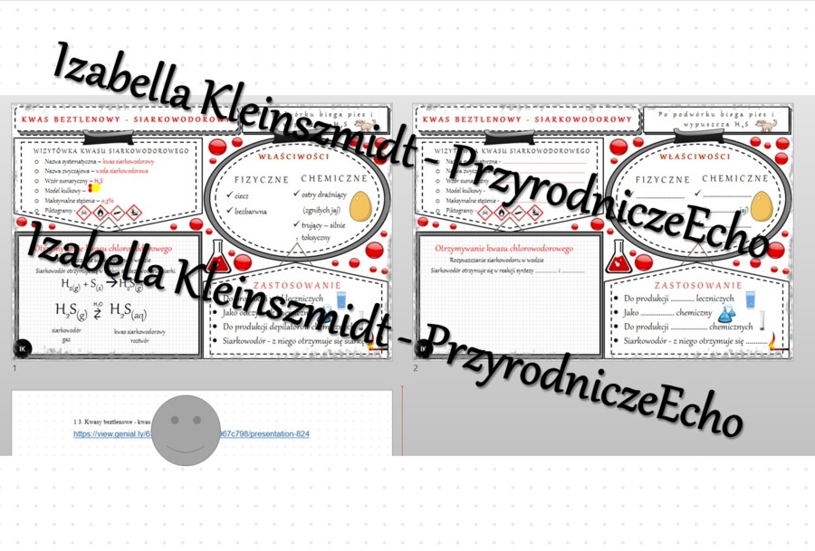 Minizestaw na temat „Kwasy beztlenowe - kwas siarkowodorowy” – sketchnotka + karta pracy w power point + gratisowy link do prezentacji multimedialnej niekomercyjnej wykonanej w genial.ly do indywidualnego pobrania i użycia do celów niekomercyjnych. Chemi