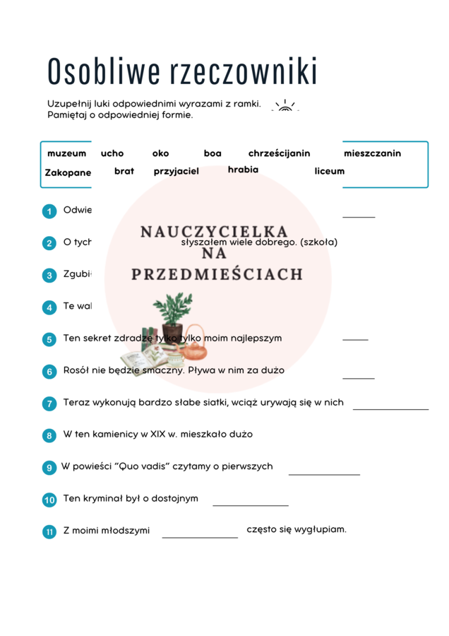 Krótkie ćwiczenie z trudnych rzeczowników