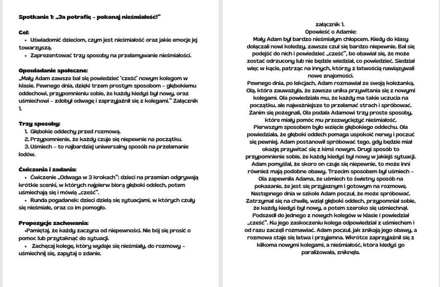 Cykl 12 spotkań (scenariuszy) i bajek dla NIEŚMIAŁYCH dzieci klas podstawowych