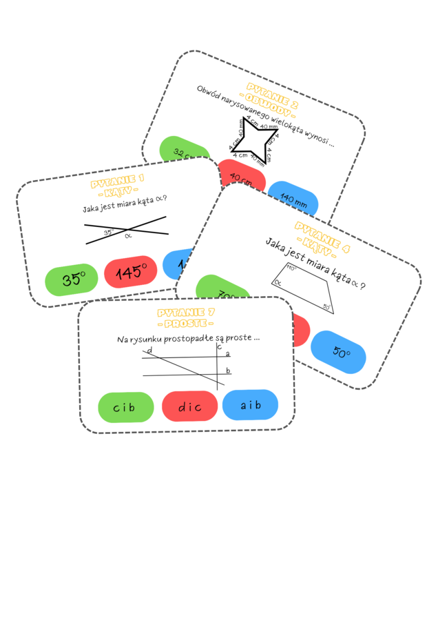 Geometria - klasa 5 (GRA O MILION). Powtórzenie wiadomości - kąty, trójkąty, czworokąty