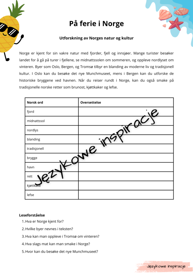 Darmowe karty pracy j. norweski_På ferie i Norge A2