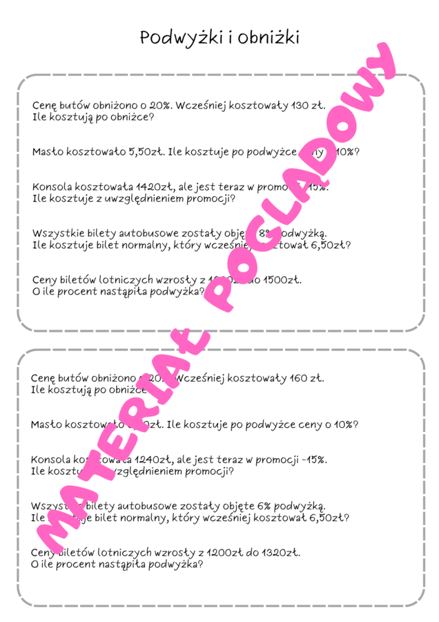Szybkie karteczki - karty pracy z procentów. Klasa 6. Klasa 7. Klasa 8