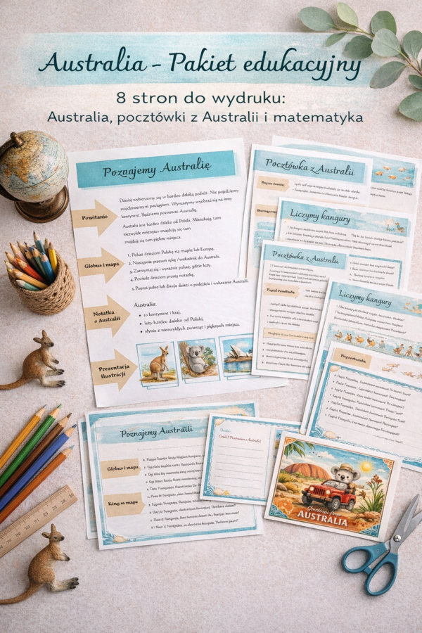 Poznajemy Australię. Pocztówka z Australii. Liczymy kangury. [KLASY 1-3]
