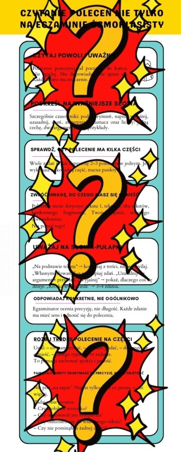 Zakładka lub wklejka do zeszytu- instrukcja czytania poleceń  dla ucznia szkoły podstawowej