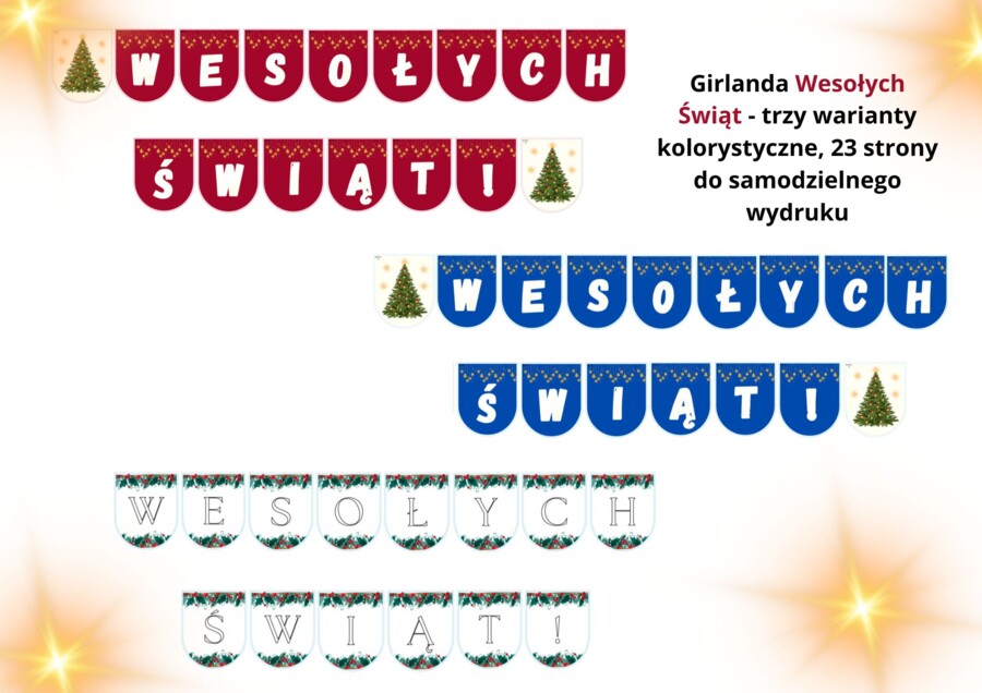 GIRLANDA "WESOŁYCH ŚWIĄT" - 3 warianty kolorystyczne
