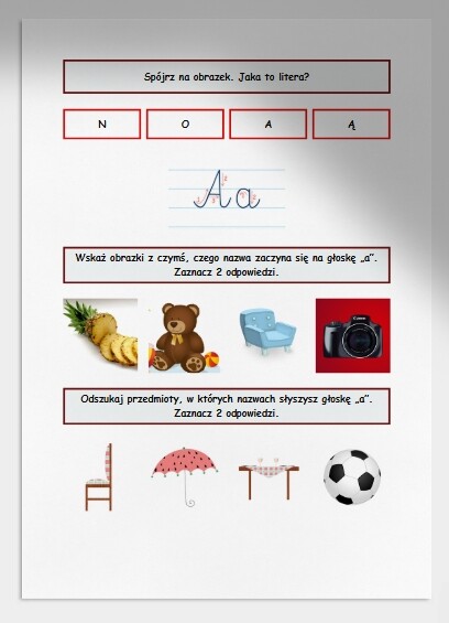 "A" i "a". Karta pracy. Sprawdzian