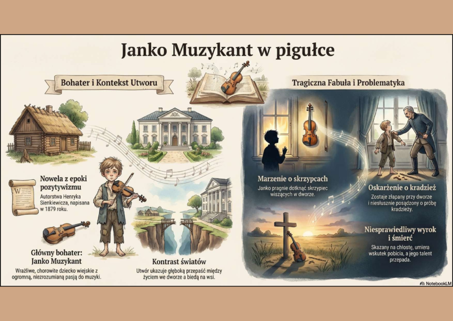 🎻"JANKO MUZUKANT" – karta pracy do noweli + odpowiedzi + 2 infografiki