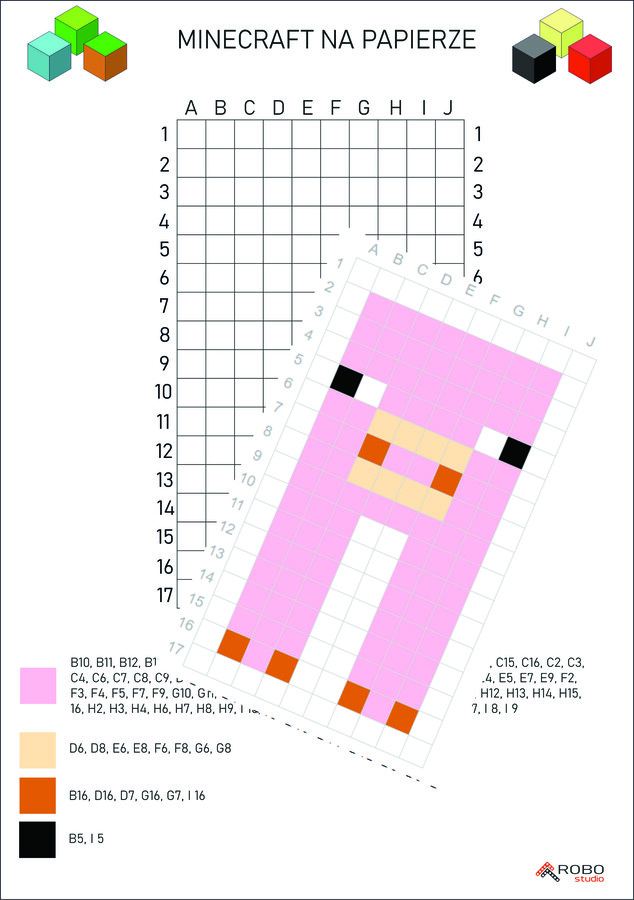 Kodowanki dla dzieci minecraft, zestaw pdf, 10 kart pracy z kodowaniem, dyktando graficzne, klasy 1-5