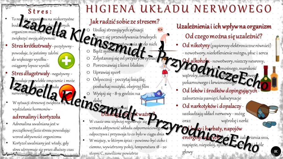Sketchnotka - notatka „Higiena i choroby układu nerwowego” wykonana w power point do edycji. Biologia 7; „Regulacja nerwowo-hormonalna”