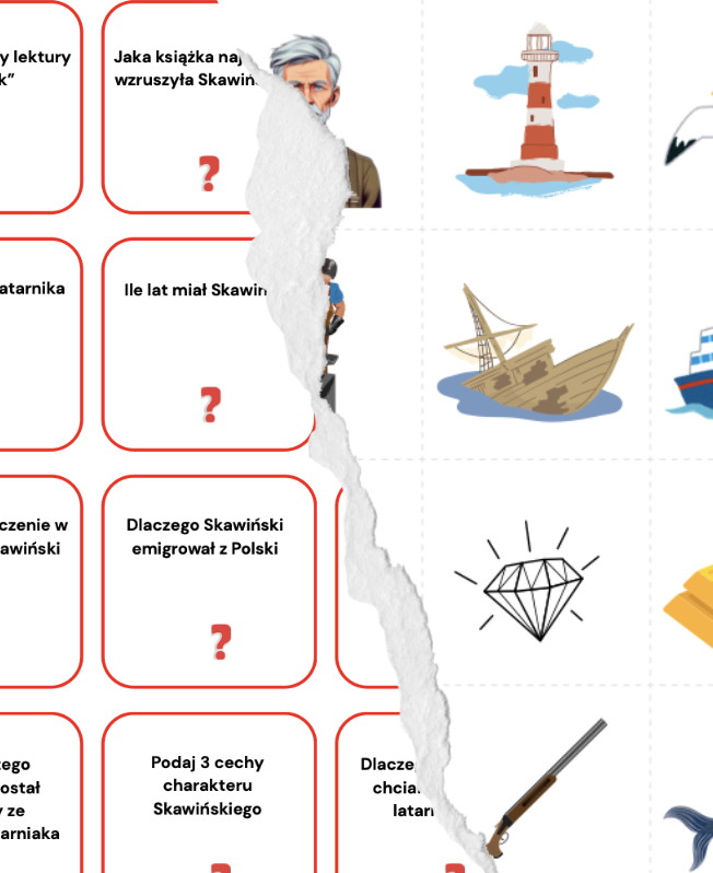 Zestaw Latarnik elementy graficzne + kartki z pytaniami