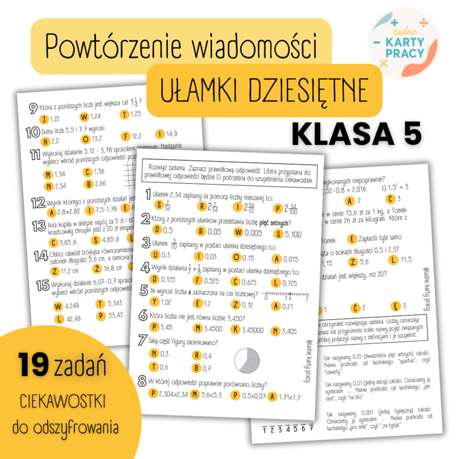 POWTÓRZENIE MATERIAŁU - Ułamki dziesiętne - KLASA 5
