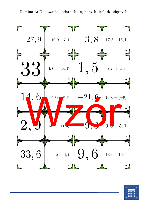 Domino - Dodawanie dodatnich i ujemnych liczb dziesiętnych | matematyka