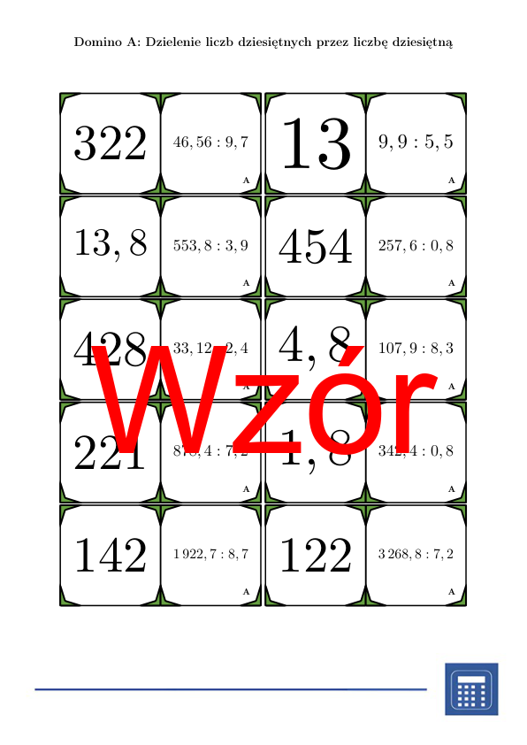Domino - Dzielenie liczb dziesiętnych przez liczbę dziesiętną | matematyka