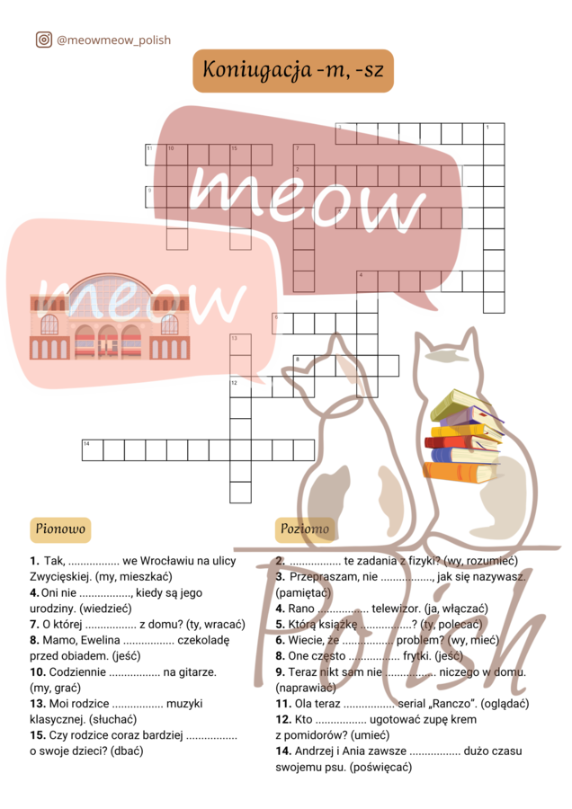 Krzyżówki gramatyczne - koniugacje, JPJO A1-A2