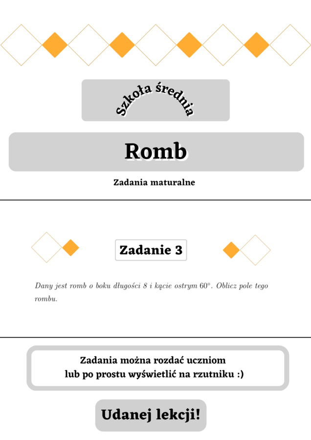 Romb - zadania maturalne. Szkoła średnia :-)