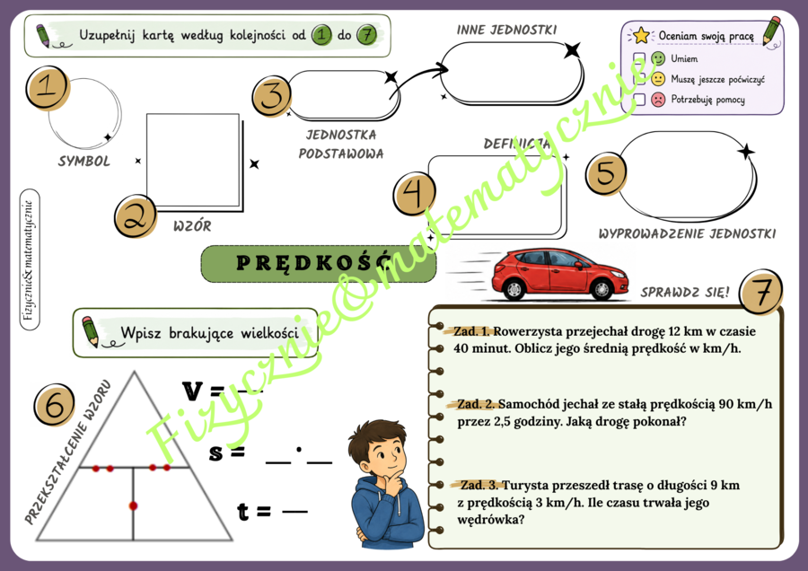 Prędkość – mapa myśli do uzupełnienia + zadania | Fizyka