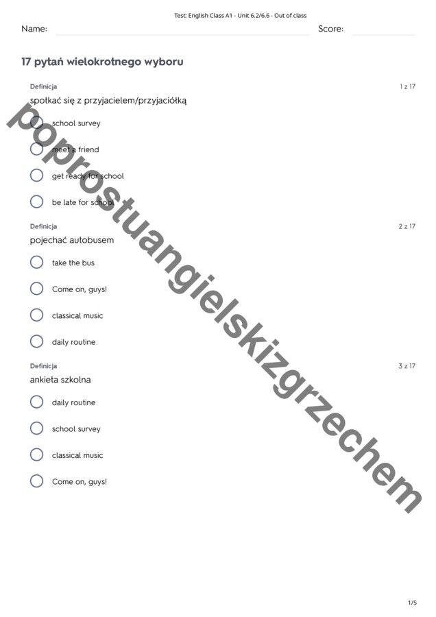 English Class A1 - Unit 6 - testy