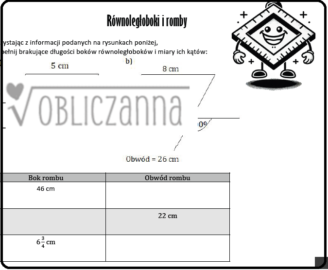 Równoległoboki, romby, prostokąty, kwadraty - karta pracy