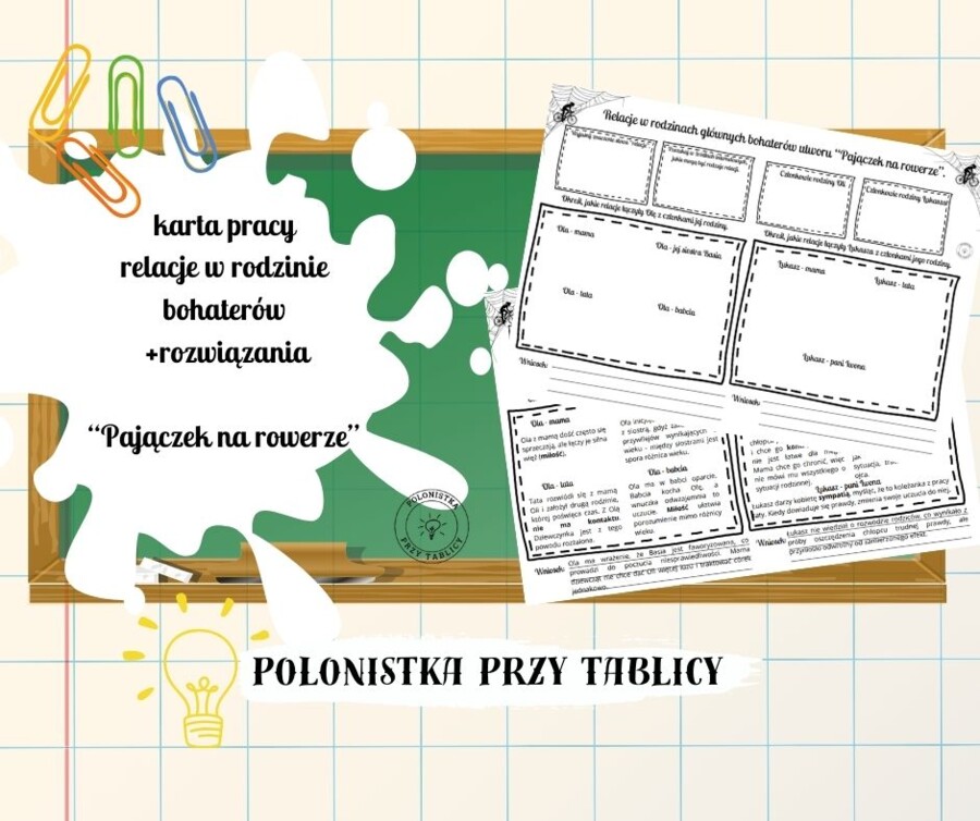 „Pajączek na rowerze” – relacje w rodzinie bohaterów – karta pracy + rozwiązania