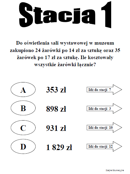 Stacje zadaniowe - mnożenie pisemne