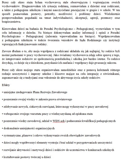 Sprawozdanie nauczyciela kontraktowego ubiegającego się o awans na nauczyciela mianowanego (stare zasady).