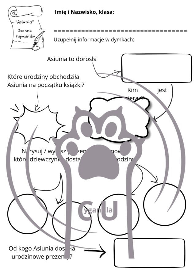 Karty Pracy z odpowiedziami do lektury „Asiunia” Joanny Papuzińskiej