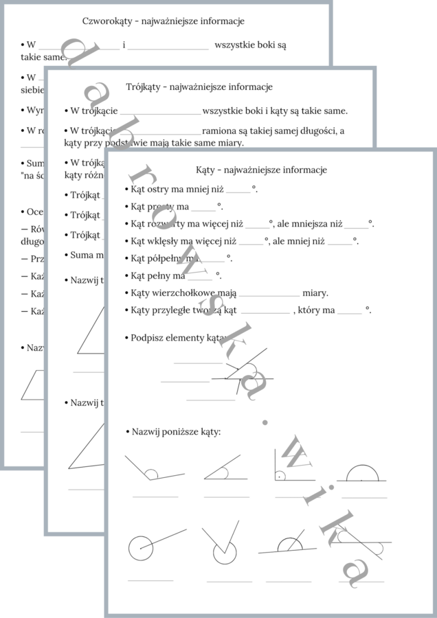 Figury geometryczne - informacje do uzupełnienia