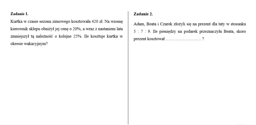 Sztafeta zadaniowa - zadania typu egzaminacyjnego klasa 8