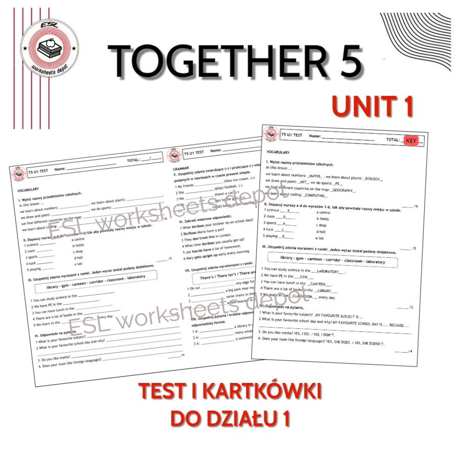 Together 5 Unit 1 - test i kartkówki do działu