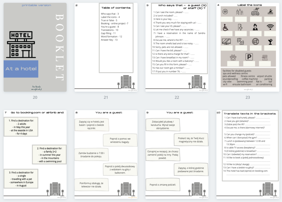 At a hotel: ćwiczenia