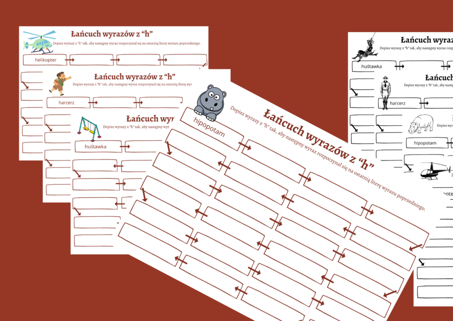 ŁAŃCUCH WYRAZOWY - wyrazy z "H" - karta pracy - ortografia