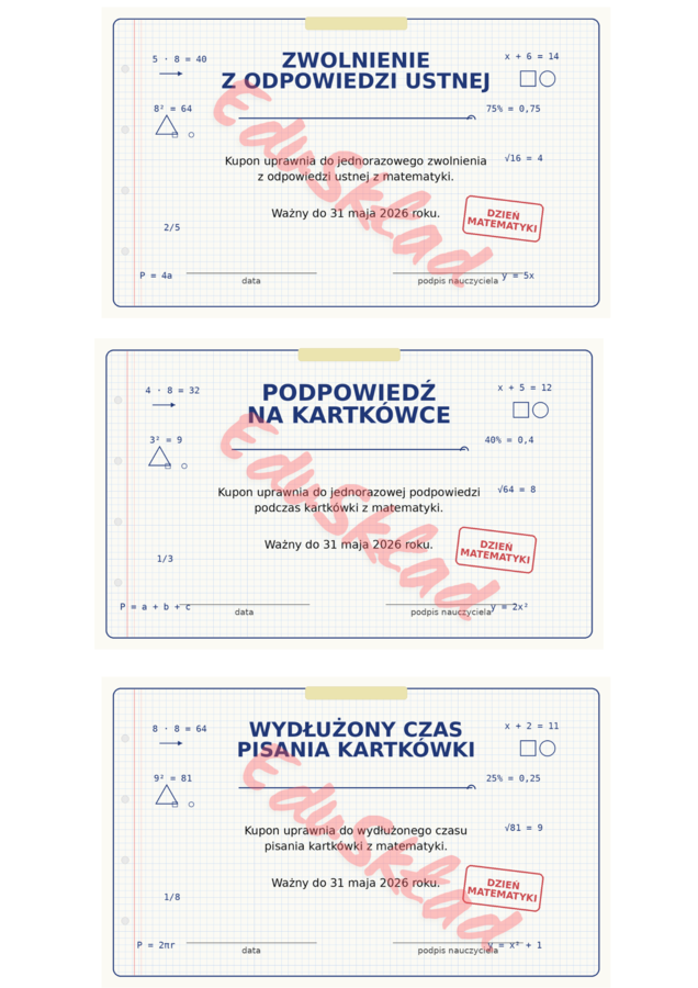 📘 Kupony motywacyjne na matematykę